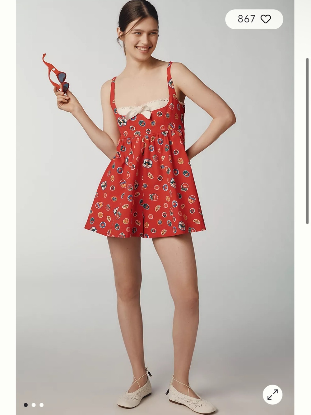 Maeve Sleeveless Layered Babydoll Romper Red and White Lace Size Large Petite